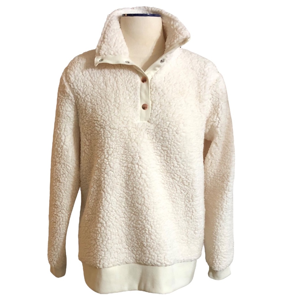 XERSION Cream Teddy Fleece Quarter Snap Mock Neck Pullover Size Medium